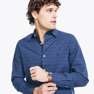 Nautica Classic Fit Comfort collar Shirt L Blue print